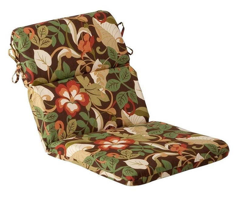 Pillow Perfect Floral Indoor/Outdoor 1 Piece Split Back Round Corner Chair Seat Cushion with Ties, Deep Seat, Weather, and Fade Resistant, 40.5" x 21", Brown/Green Coventry, 1 Count - Image 1